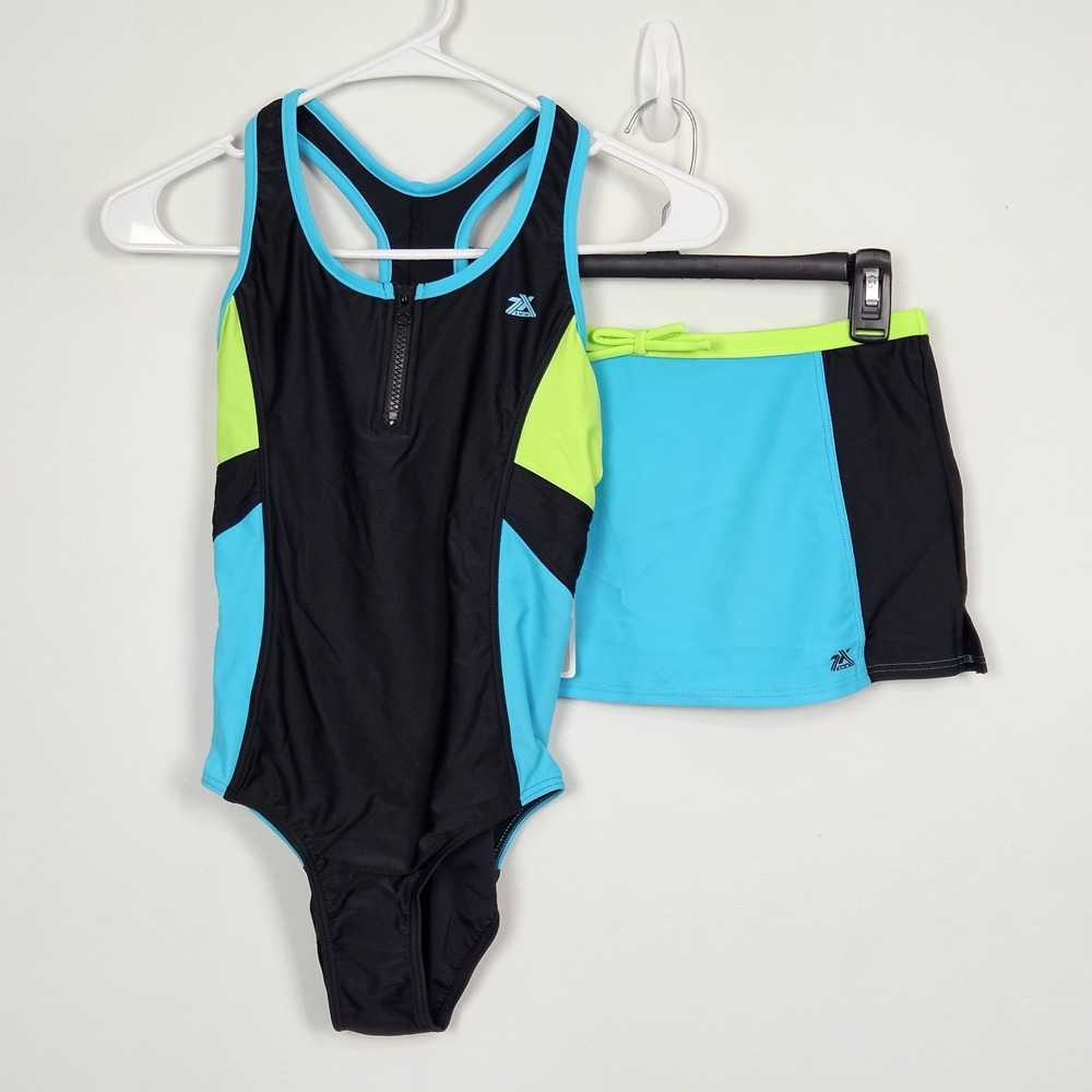 ZeroXposure 2-Piece Swim Set Youth Girls Sz 14‎ Racerback Swimsuit Skirt NEW